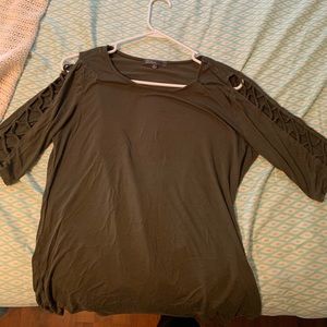 Army green light top. With arm cuts